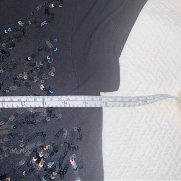 𝅺french Connection Black T-shirt Tunic Short Sleeve /Sequins Size XS - Picture 6 of 8
